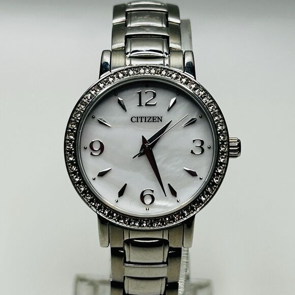 Citizen Accessories - Citizen Watch Women 31mm MOP Pave Bezel Silver Tone Bling New Battery 6.25"